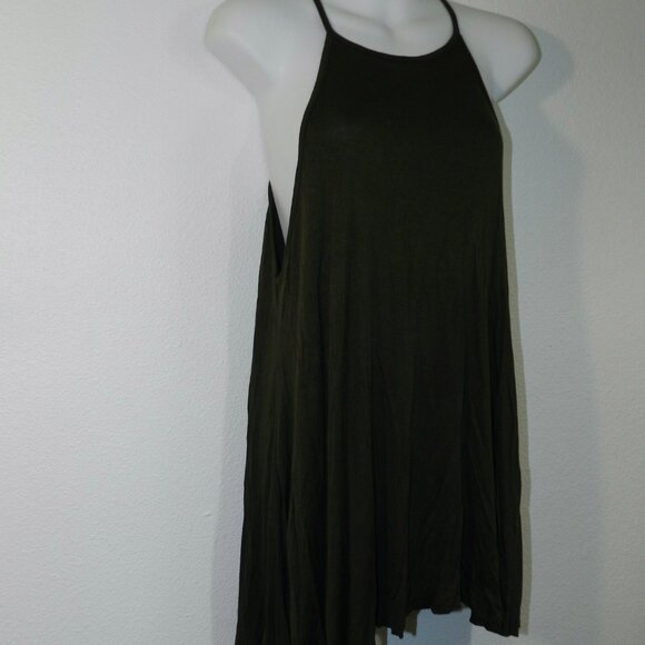 Urban Episode spaghetti strap racer back loose fit flowy tank top, olive green - Picture 2 of 4